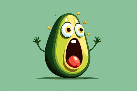 Funny avocado character with emotions on green backgroundの素材