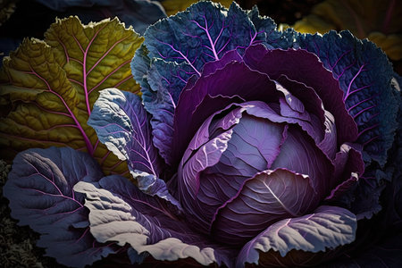 Purple cabbage in the garden. Close-upの素材