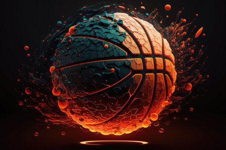 Abstract basketball ball with particles on dark backgroundの素材