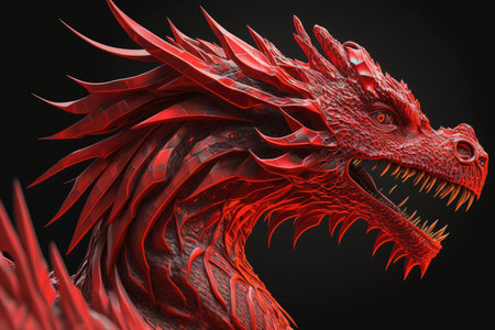 Red dragon isolated on black backgroundの素材