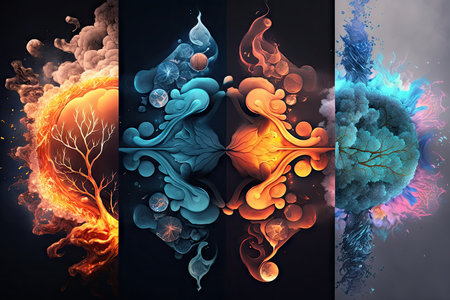 Abstract background with bright fire and smoke, collageの素材