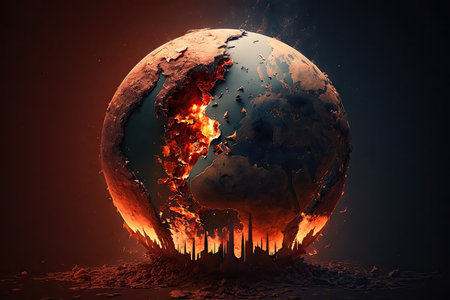 Burning planet earth. Global warming conceptの素材