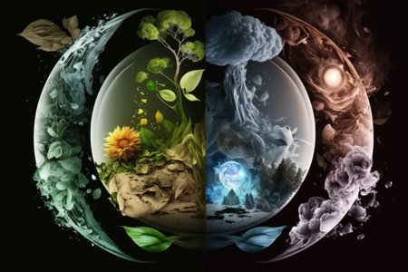 Ecological concept of different plants and elements in the circleの素材