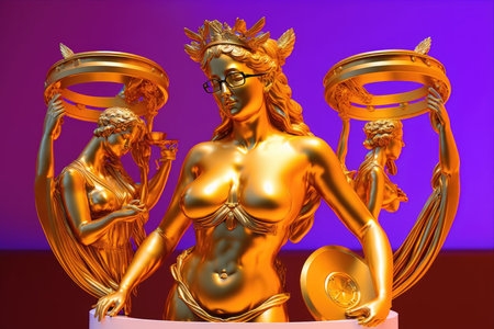 Golden statuette of the goddess of justiceの素材