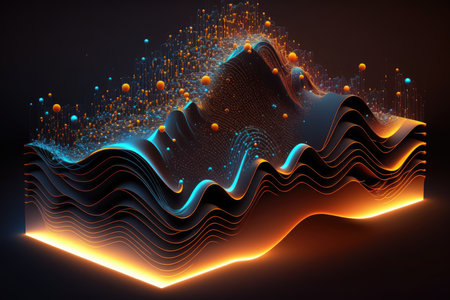 Abstract background with glowing lines and waves, digital illustrationの素材
