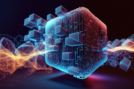 Abstract digital cube. Futuristic technology styleの素材