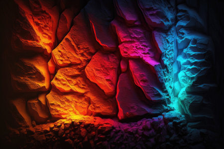 Interior of an old abandoned mine, illuminated by ultraviolet lightの素材