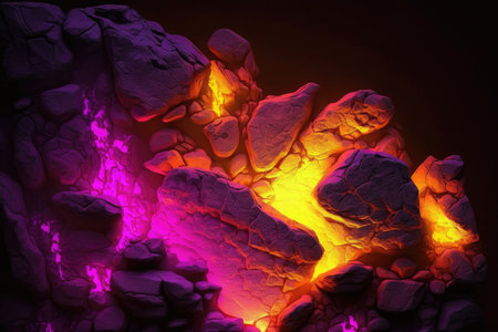 Hot lava flow in dark background. Abstract backgroundの素材