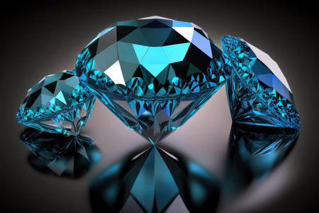 Blue diamonds with reflection on a black backgroundの素材