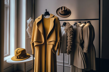 Women's clothing and accessories on a hanger in a luxury boutiqueの素材