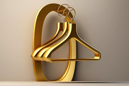 Gold coat rack with gold hook and gold clothes hanger in 3D graphicsの素材