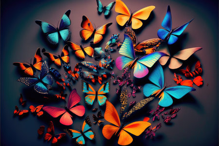 Colorful butterflies on a dark background. Abstract backgroundの素材