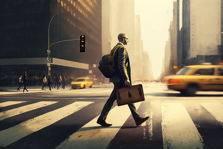 Businessman with briefcase walking on the streetの素材