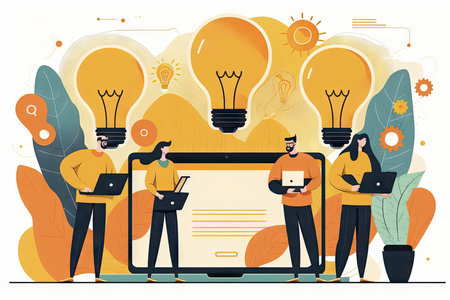 Flat design concept of brainstorming, teamwork, creative thinking, brainstormingの素材