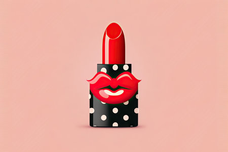 Illustration of red lipstick with a smile on a pink backgroundの素材