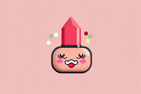 Lipstick with cute face on pink backgroundの素材
