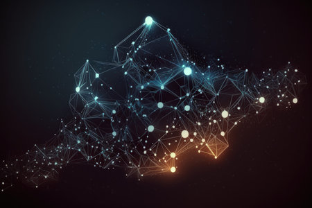 Abstract polygonal space low poly dark background with connecting dots and lines. Connection structureの素材