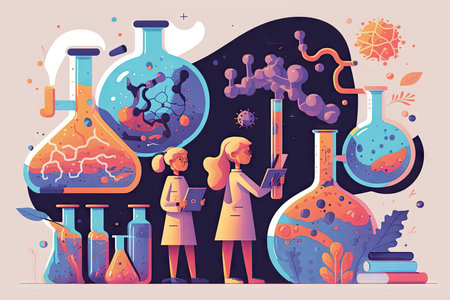 Cartoon scientist working in chemical laboratoryの素材