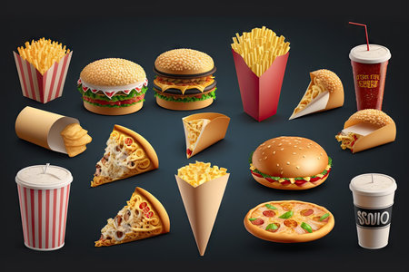 Fast food icon set. Realistic illustration of fast food icons for web designの素材