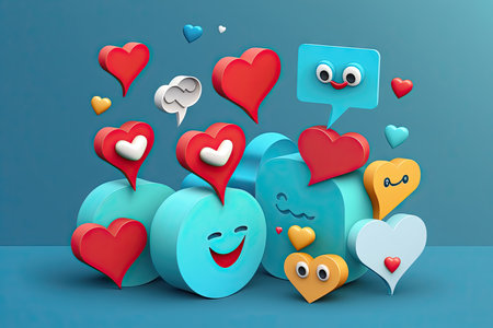 Social media concept with hearts and speech bubblesの素材