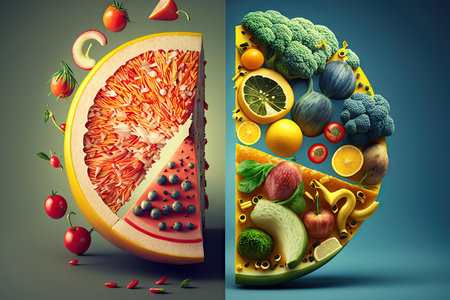Fruit and vegetable diet concept as a healthy food compositionの素材