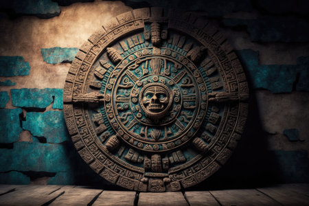 Ancient Mayan hieroglyphs on the wallの素材