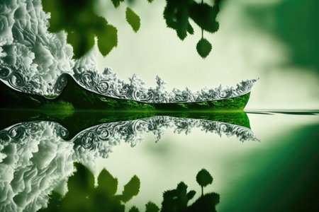 Abstract green background with tree and reflection in waterの素材