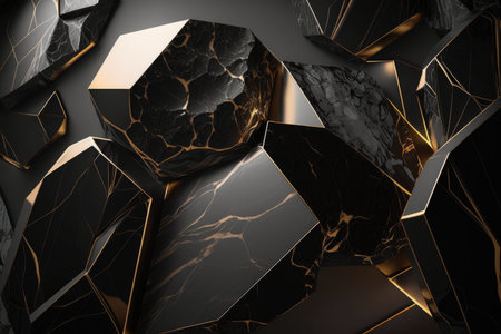 Luxury black marble background with golden elementsの素材