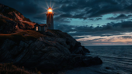Lighthouse in the evening on the coastの素材