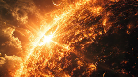 Fiery explosion in space, computer generated abstract backgroundの素材
