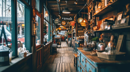 Large street vintage store with cozy lightingの素材