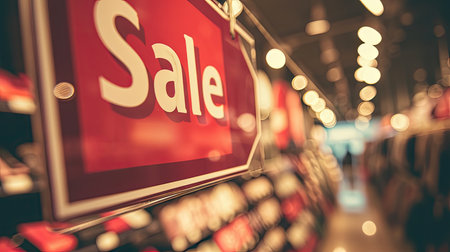 Sale sign on shop window with bokeh background, vintage styleの素材