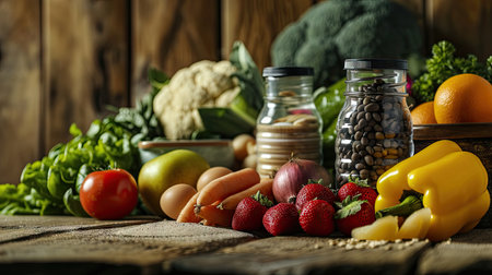 Healthy food background. Assortment of fresh vegetables and fruitsの素材