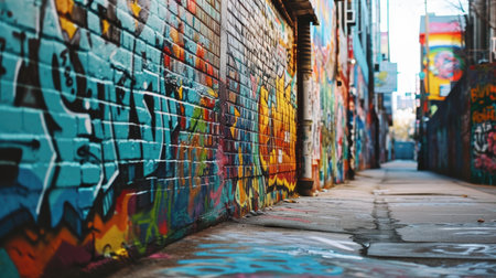 Colorful graffiti on the wall of a buildingの素材