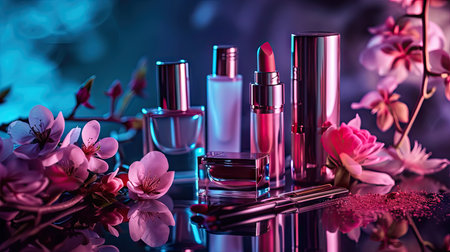 Cosmetic branding, blank label and girly glamor concept - Make-up and cosmetics product setの素材