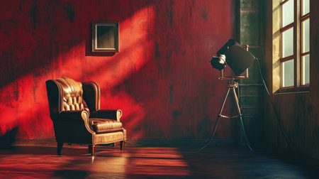 Interior photo studio with armchair and lampの素材