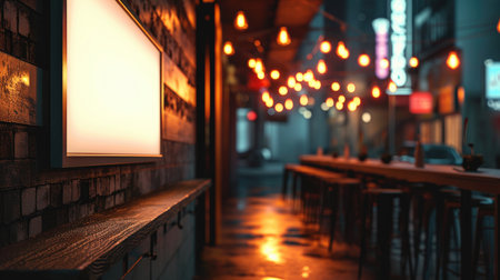Blank billboard in a cafe at nightの素材