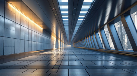 Corridor in a modern office building with lightの素材