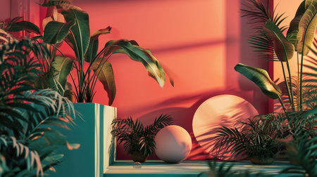 Modern interior design. Minimalistic room with plantsの素材