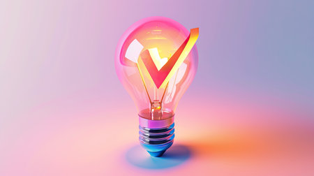 Light bulb with check markの素材