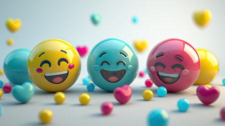 Happy emoticons with colorful balloons in the backgroundの素材