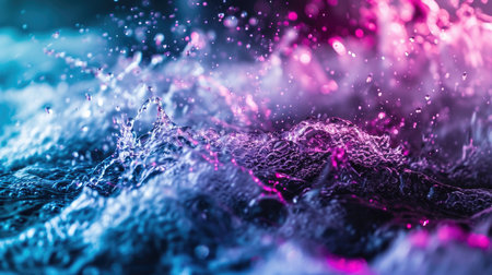Abstract background of water splashes and drops in blue and pink colorsの素材