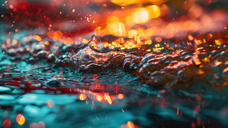Macro shot of a beautiful water surface with splashes and dropsの素材