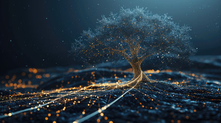 Abstract digital tree on dark background. Network conceptの素材