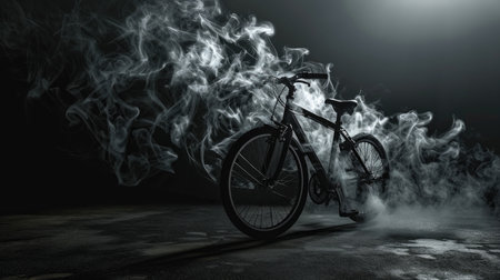 Bicycle in smoke on a dark backgroundの素材