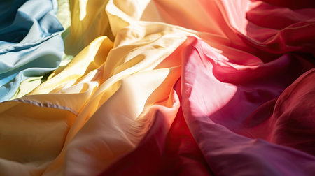 Texture of crumpled multicolored satin fabric as backgroundの素材