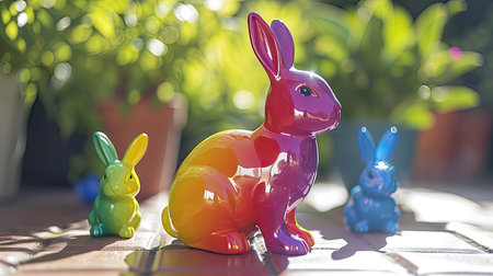 Easter bunny and bunnies in the garden. Selective focusの素材