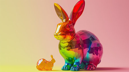 Easter bunny with eggs on a gradient backgroundの素材
