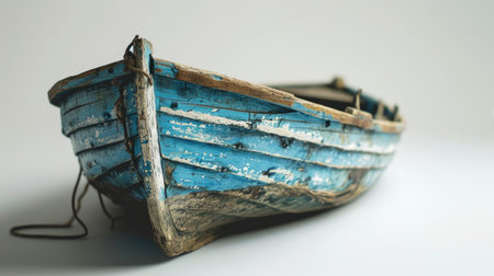 Old fishing boat on a white background. Shallow depth of fieldの素材