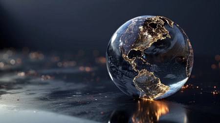 Glass globe with the image of the planet Earthの素材